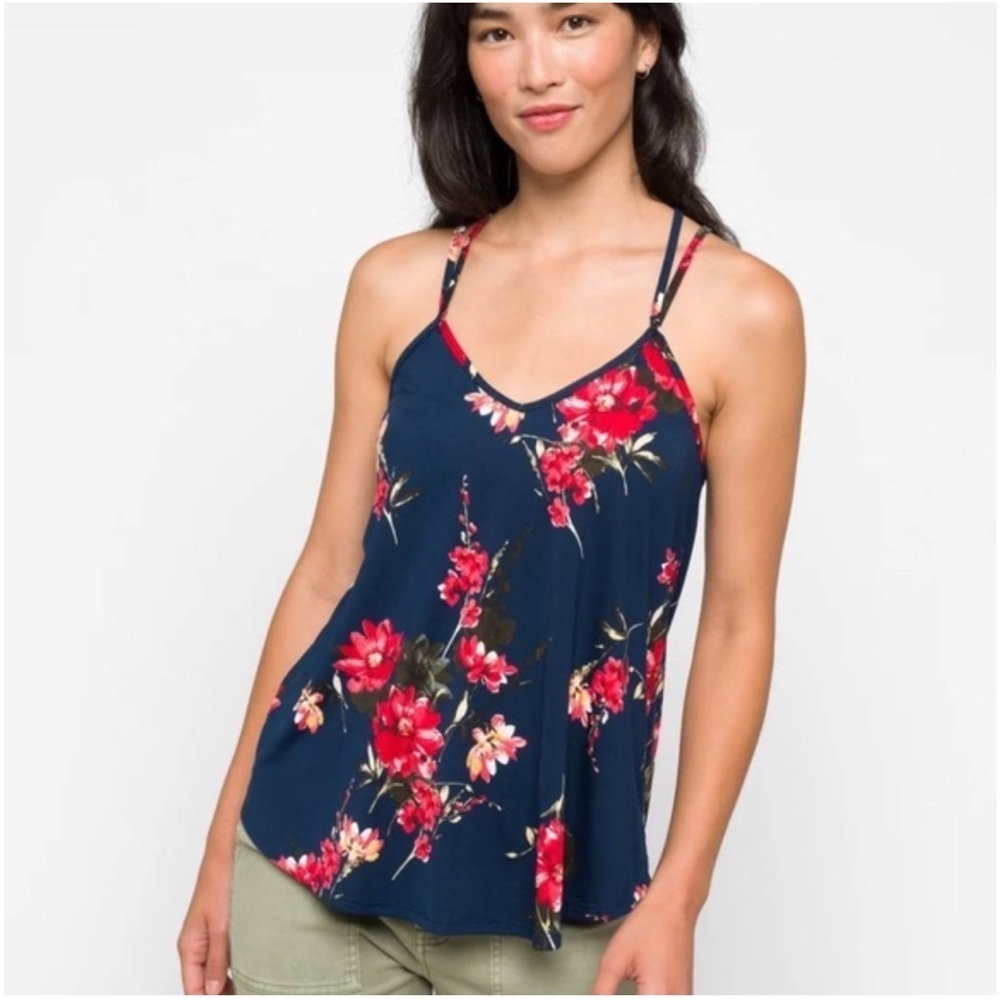 Paper Moon Basima Back Navy Floral Criss Cross Strap Tank Top Large Stitch Fix